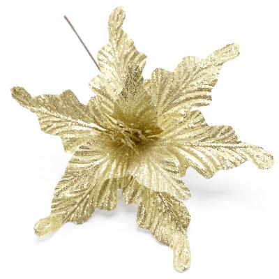 China Factory Price Artificial Flower Gold Christmas Holiday Decor Fabric Sequined Poinsettia Tree Home Decoration Christmas Sequin Fabric for sale