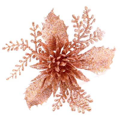 China Amazon Ebay Bling Bling Christmas Glitter Spray Floral Artificial Flowers For Christmas Wreath Christmas Tree Ornaments Poinsettia for sale