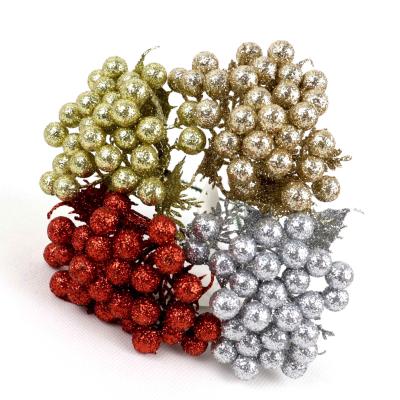 China Artificial Glitter Berry Stems Holly Christmas Berries Floral Bling Bling for Festival Holiday Crafts and Home Decor for sale