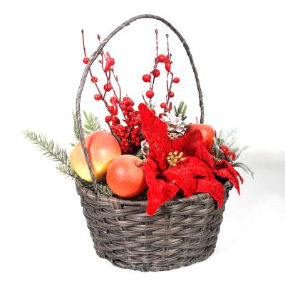 China Lifelike Wicker Baskets Willow Woven Wall Hanging Flower Basket Fruit Gift Baskets for Christmas Table Decorations for sale