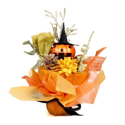 China 100% Eco-friendly Handmade Delicate Gifts Mini Halloween Pumpkin Bouquet Fine Wrapped Glitter Branch Decorated Indoor Table Ornaments for sale