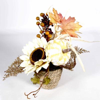 China New Romantic Silk Artificial Sunflower Plant Potted Floral Faux Flowers Custom Flower Picks Indoor Natural Handmade For Harvest Halloween for sale