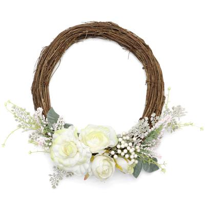 China Wedding Garland Rose Head White Wedding Decoration Front Door Wall Hanging Swag Artificial Flower Wreath Christmas 2022 Valentine's Day Ornaments Easter Decoration for sale