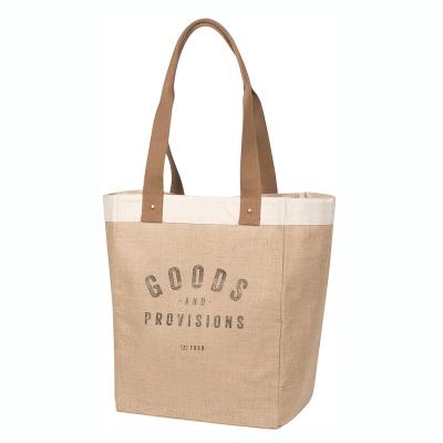 China Fashion Design Logo Reusable Jute Market Tote Eco-friendly Handled Custom Burlap Grocery Bags for sale