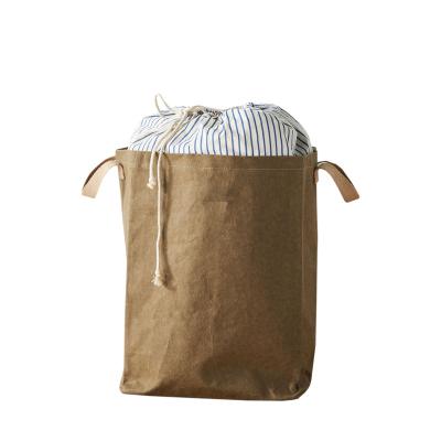 China Wholesale Home Printing Heavy Duty Drawstring Extra Large Laundry Tote Wash Garment Storage Kraft Paper Bag for sale