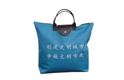 China Durable foldable oxford tote bag for shopping with PU leather Handle for sale