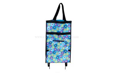 China Blue foldable trolley shopping bag with polyester Handle for housewife for sale