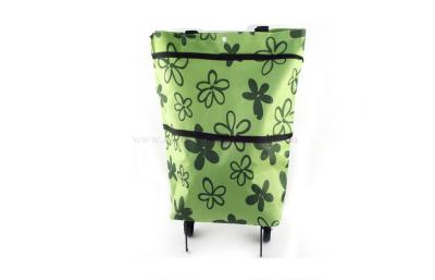 China Green Heat printing Paterrned foldable trolley shopping bag folding trolley cart for sale