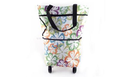 China Waterproof colourful polyester fabric foldable trolley shopping wheeled bag with button for sale