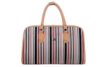 China Customized striped cloth travel bags with lining for lady , large internal capacity for sale