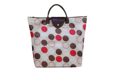 China Functional Light weight foldable shopping bags dot pattern with round handle for sale