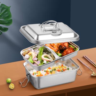 China Freshness Preservation Double Layer 304 Large Insulated Food Bento Lunch Box With Divider, Stainless Steel Bento Lunch Box With Handle Oval for sale