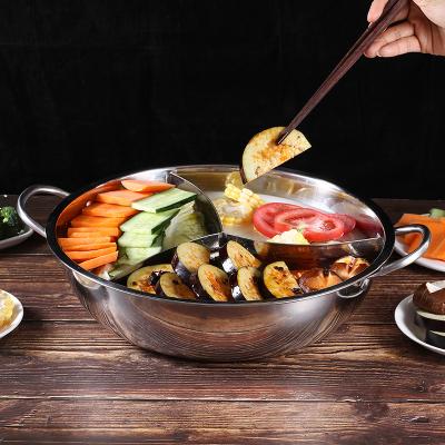 China Stainless Steel Sustainable Cooker Three Flavors Hotpot , Different Dinner Soup Hot Pot Three Pot Chafing Dish With Divider for sale