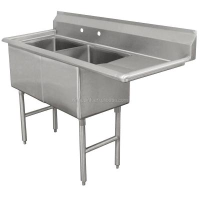 China sink maker customized commercial 2 ss 304 stainless steel two compartment sink with single drainer K120060 for sale