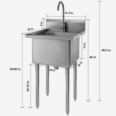 China Adjustable Stabilizers Feet To Keep Sink Level ss304 Stainless Steel Free Standing Sanitary Janitor Sink Mop Sink One Compartment Commercial Utility Sink for sale