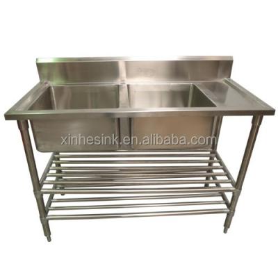 China Without Faucet Catering Kitchen Sink With Work Table Commerical Stainless Steel Kitchen 2 Two Compartment Sink With Drainer for sale