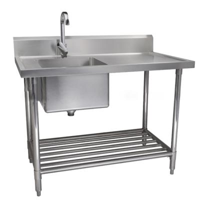 China Faucetless Commercial 2 Two Compartment Sink With Drainer , Stainless Steel Double Kitchen Sink Work Bench Catering Table With Undershelf for sale