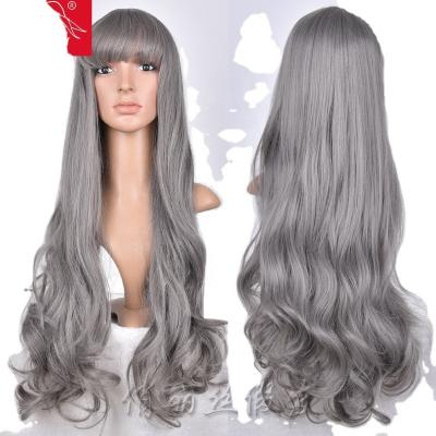 China Long Gray Wig Curly Synthetic Wig Factory Whole Sale Price for sale