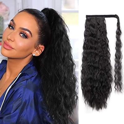 China V-Tip Wavy Snap Hair Pony 30 Inch Black Curly Hair Ponytails for sale