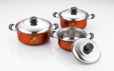 China cookware set stainless steel & cooking pot & 16/18/20cm pot set &red /orange color cookware set zu verkaufen