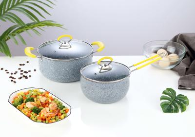 China 2019 el pote de las ventas 2pcs del sistema antiadherente caliente del cookware y del acero inoxidable y el cookware respetuoso del medio ambiente fijaron con color rojo, marrón en venta