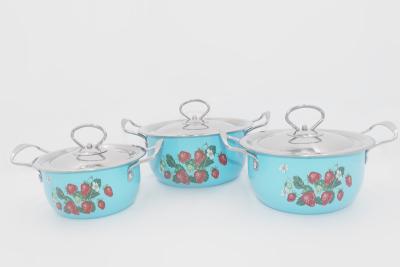 China 6pcs Colorful pot set grade steel nonstick soup pot flower coating deep casserole pot for sale