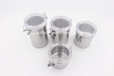 China Set of 4 Refrigerator storage container stainless steel airtight canister with clamp coffee bean storage can Te koop