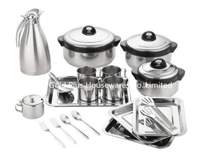 Chine 19pcs faisant cuire les pots et la tasse servante de lait de pot de thermos de café de pot de soupe réglée par casseroles à réchauffeur de nourriture de travail d'acier de plateau à vendre