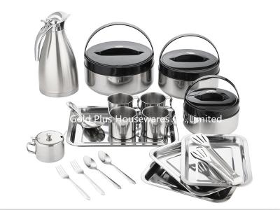 중국 19pcs Kitchen appliances nonstick food warmer lunch box container coffee pot & mug stainless steel carafe cutlery set 판매용