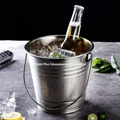 China cubo de hielo de acero inoxidable al aire libre de la promoción 0.8L con la manija para el refrigerador del barrilete del vino de la cerveza del champán del metal de la barra en venta