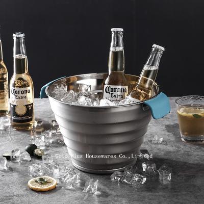 China Cubo de hielo de acero inoxidable de la cerveza de los 25cm del hierro del metal de la plata del barril promocional del vintage con la manija plástica dos en venta