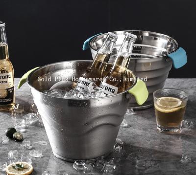 China 623g Portable custom water pail bar cooler with stand and lid  stainless steel beer ice bucket for hotel zu verkaufen