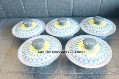 China Indian colorful printed hand washing bowl sets and tray 5 pcs round dip bowl set with metal steel lid zu verkaufen