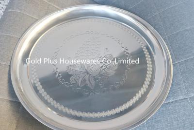 中国 35cm Decorative rolling tray for wedding luxury stainless steel silver tray home cook use serving round tray 販売のため