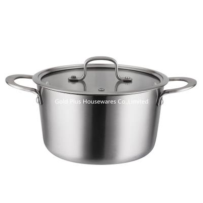 Chine pot à cuire épaissi trois par couches quotidien d'acier inoxydable de pot de soupe à bâton de fond plat de Cookware de 24cm non avec la couverture en verre à vendre