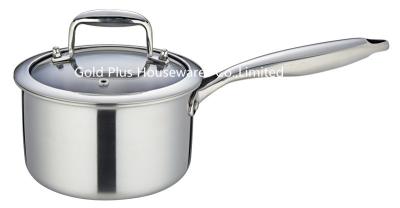 China 16cm New style stainless steel mini saucepan with glass lid natural color quick hot milk pot with one handle à venda