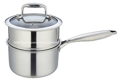 Chine vaisselle de cuisine de 18cm vapeur argenté de conception de poignée d'usine de pot de lait de casserole d'acier inoxydable de 2 couches un à vendre