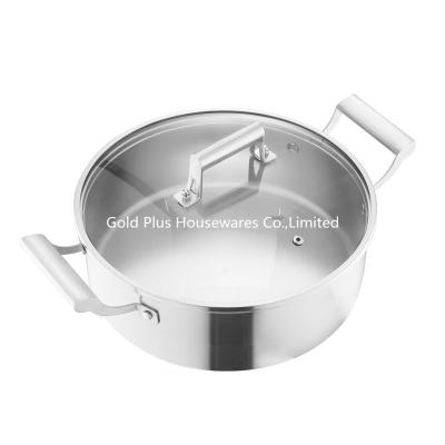 中国 28-34cm Multifuction thickened stainless steel high temperature resistant hot pot double ear cooking pot with glass lid 販売のため