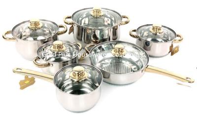 中国 12pcs New arrival stainless steel double ear soup pot sets with glass lid cookware sets with fry pans 販売のため