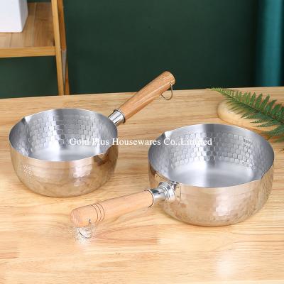 China Best quality domestic food pot with long wooden handle kitchen cookware stainless steel milk soup pot for cooking for sale