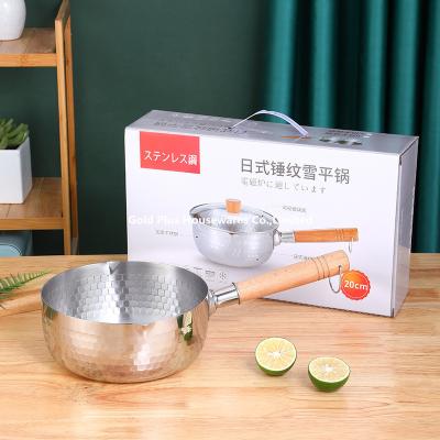 中国 Non stick sauce pan milk boiler pot with long wooden handle 22cm food grade stainless steel sauce pot 販売のため