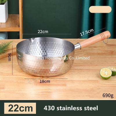 中国 22cm Cooking ware milk pot triple layers stainless steel milk pitcher wooden long straight handle soup pot 販売のため