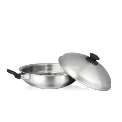 China El Cookware fijó la cacerola de acero inoxidable antiadherente del wok de los 36cm con los wok de acero del sofrito de la reina del metal abovedado de la tapa en venta