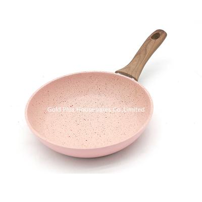 중국 Colorful kitcheware frying pan with soft touch wooden painting handle hot selling non stick forged frying pan 판매용