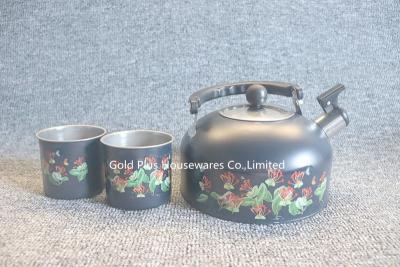 Cina OEM customized flower painting stainless steel tea pot high quality buzzing tea Kettle whistle kettle in vendita