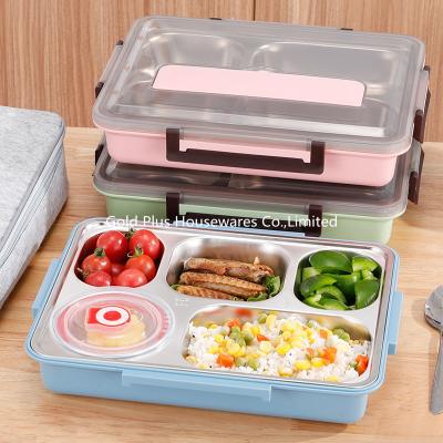 China Multifunctional SUS 304 storage food carrier with spoon eco-friendly multicolors rectangle bento lunch box for picnic for sale