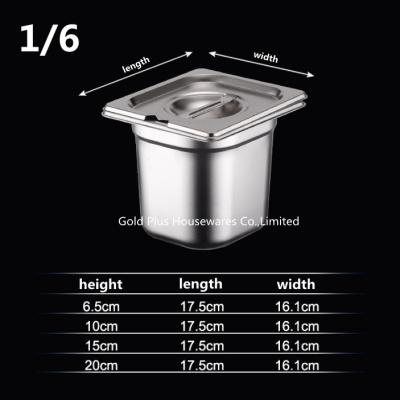 중국 Dining room furniture 1/6 stainless steel jam pot thickened metal rectangular canteen buffet serving mixing plate 판매용