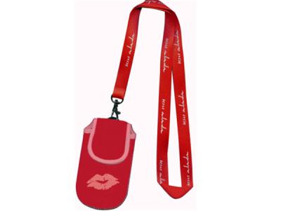 China Fashion Neoprene cell phone pouch with lanyard, neoprene mobile phone pouch lanyards, for sale