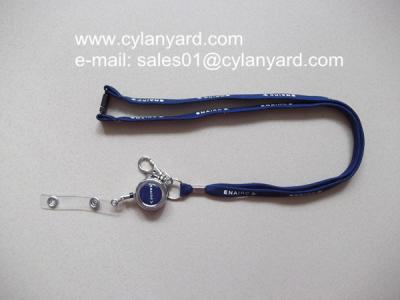 China Printed tubular lanyard with metal badge reel and metal sheet crimp, for sale