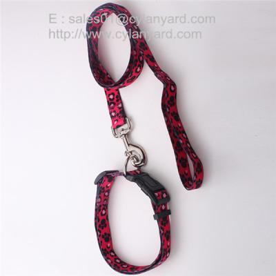 China Sublimation ribbon dog collar and leash set, full color print polyester dog leads, for sale